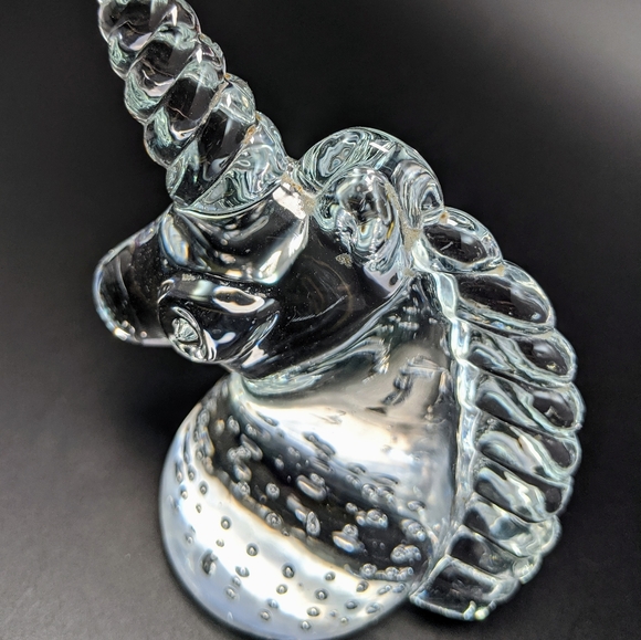 Vintage Office Unicorn Paperweight Art Glass Controlled Bubbles